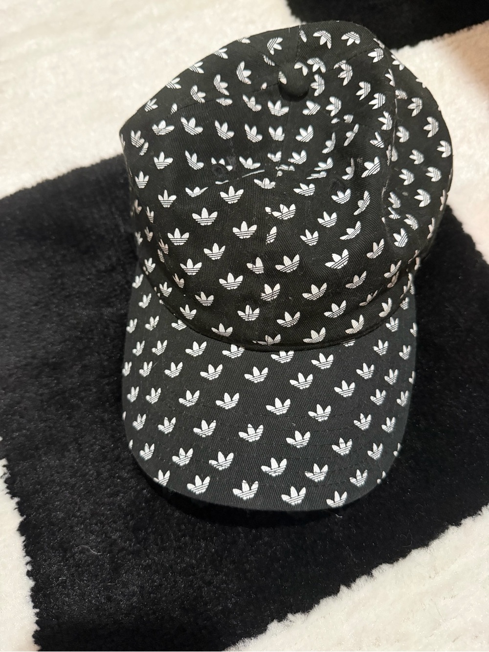 adidas Black Cap with White Trefoil Allover Print